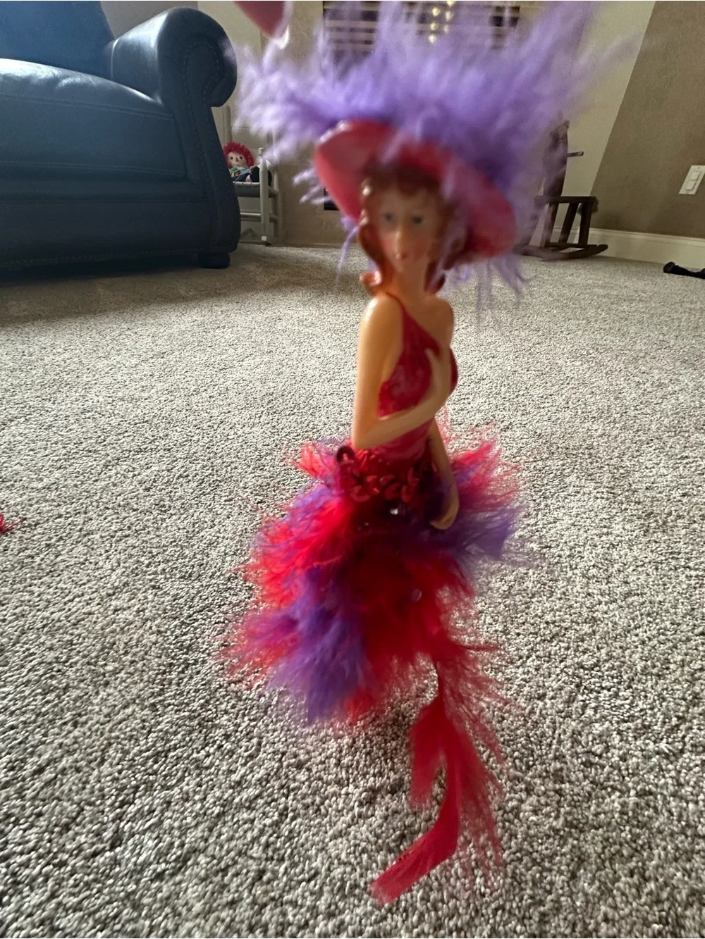 Red Hat Society Ornaments Red and Purple Feathered Doll Pair